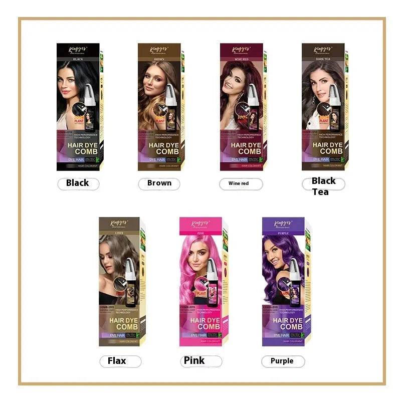 Easy comb applicator hair dye bottle in brown, wine red, and dark brown shades, 200ml.