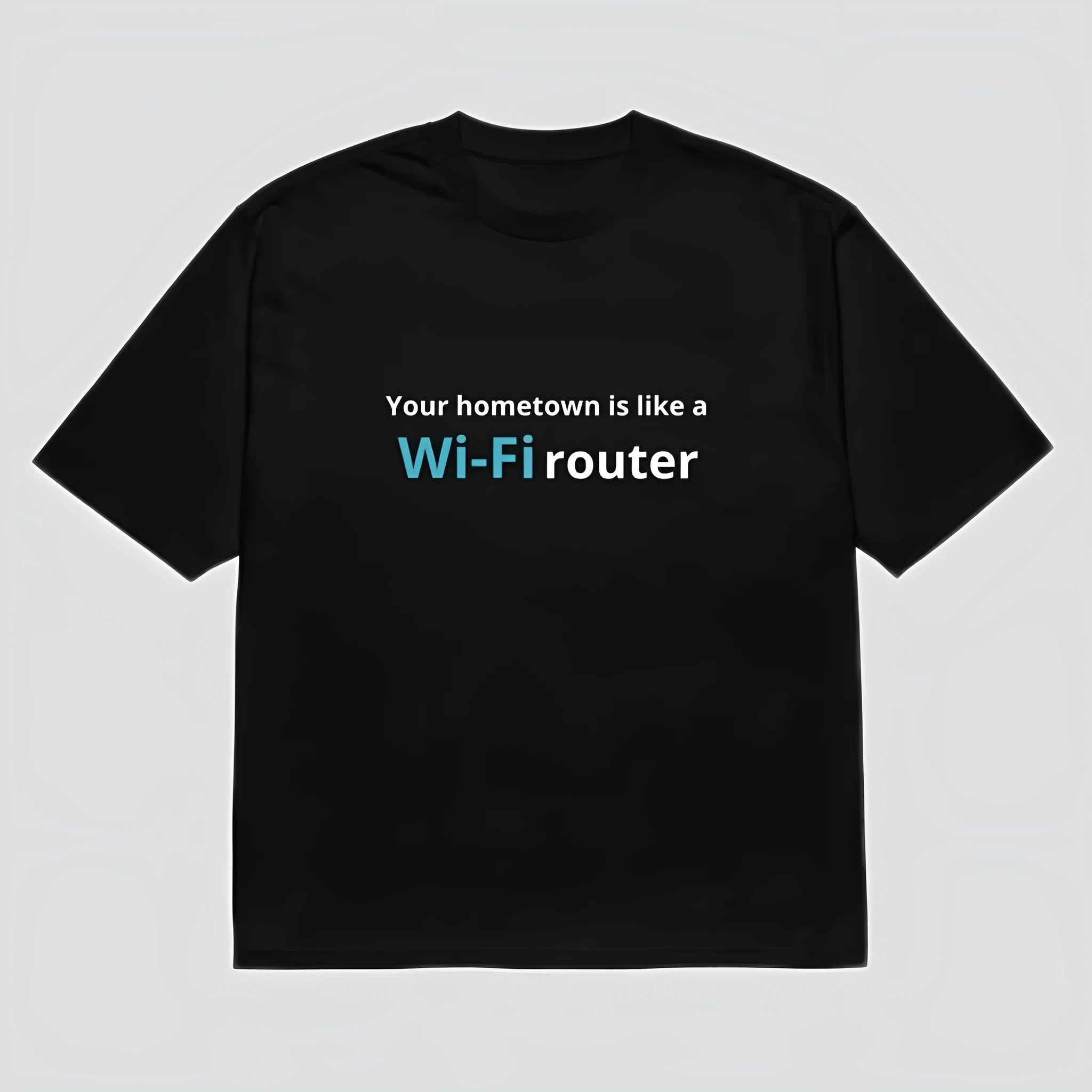 Black men's T-shirt with 3D digital printed cartoon pattern showing loose fit and short sleeves