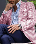 Men's slim fit two-button suit jacket in a solid colour with top-stitching pockets.
