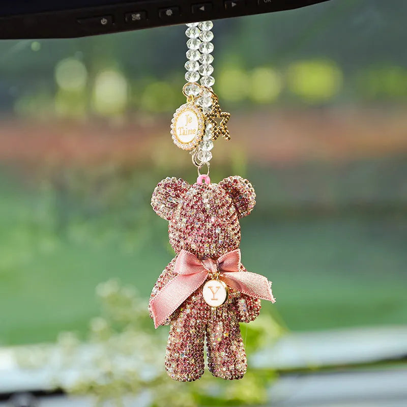 5x9cm violent bear car mirror pendant with artificial crystal rhinestones in three colour options