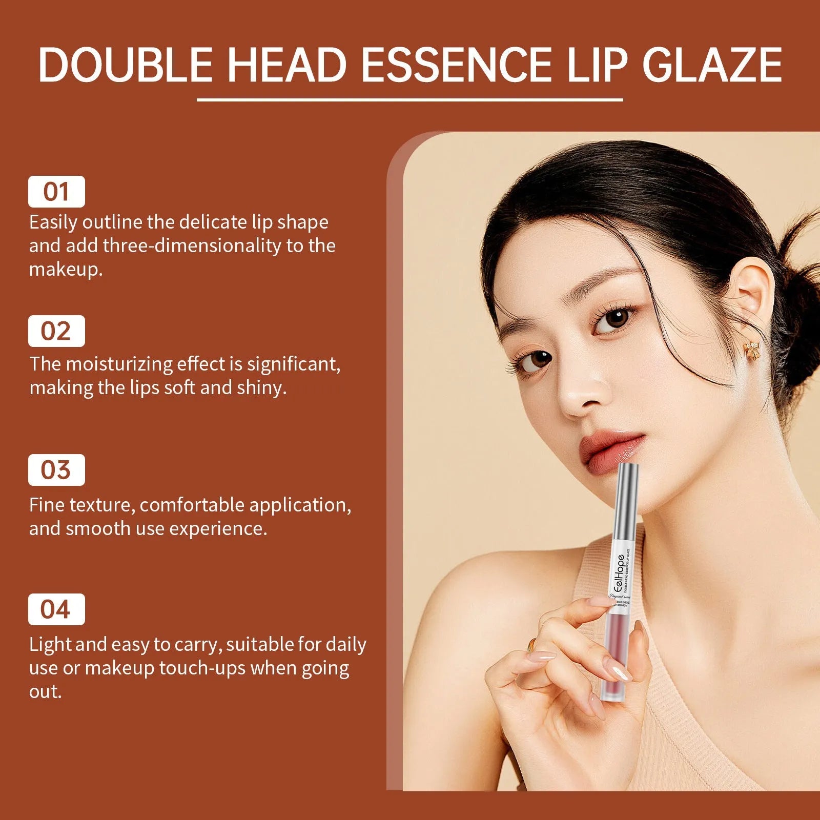 Double-headed lip liner and lip lacquer pen with three matte colour options
