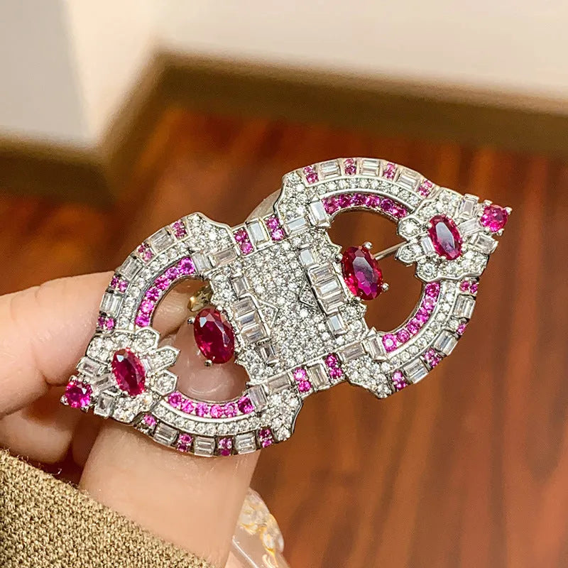 Copper oil dripping floral bow brooch for women suit cheongsam decoration fixation blue red