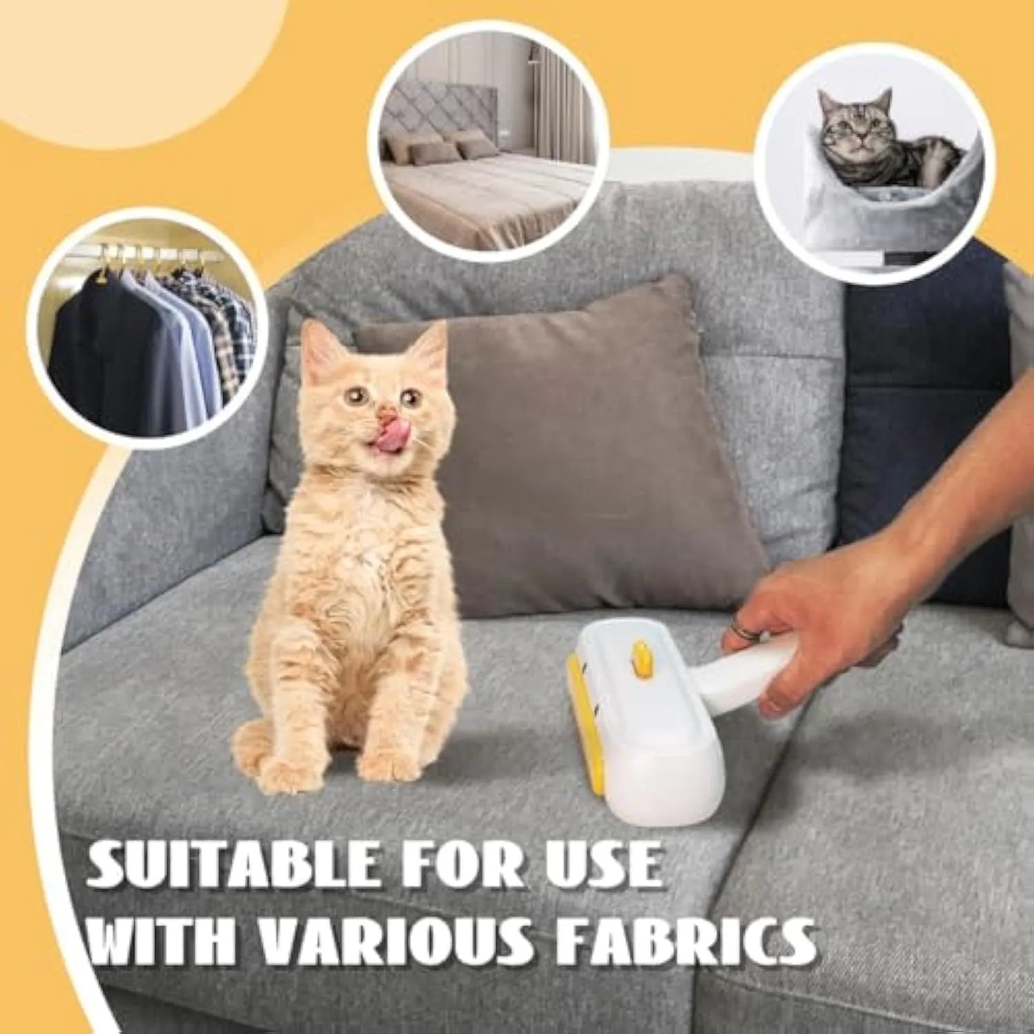 White portable reusable pet hair removal roller with cartoon duck design and dense bristles.