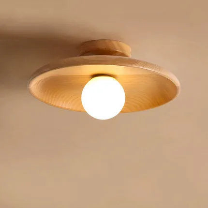 Solid wood and glass minimalist aisle ceiling lamp in wood or walnut colour.