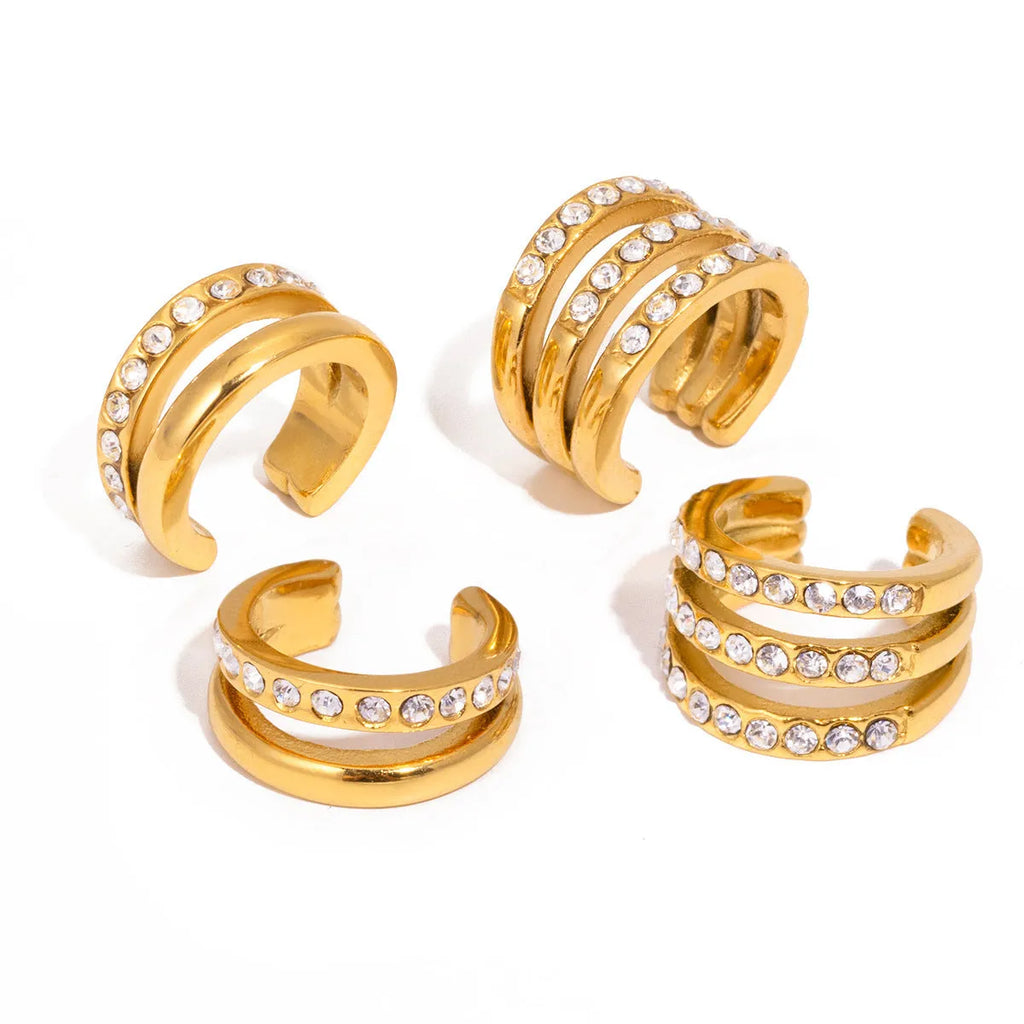 Women's stainless steel non-piercing clip-on earrings with geometric ring shape and electroplated finish in JDE0309004 colour.