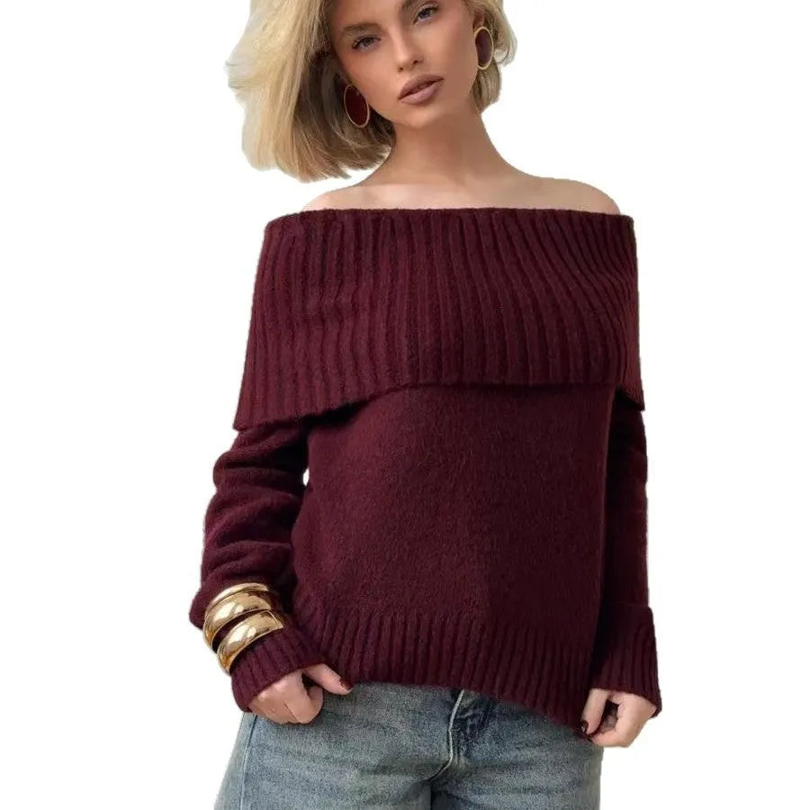 Grey off-the-shoulder sweater with 3D pattern effect and strapless design