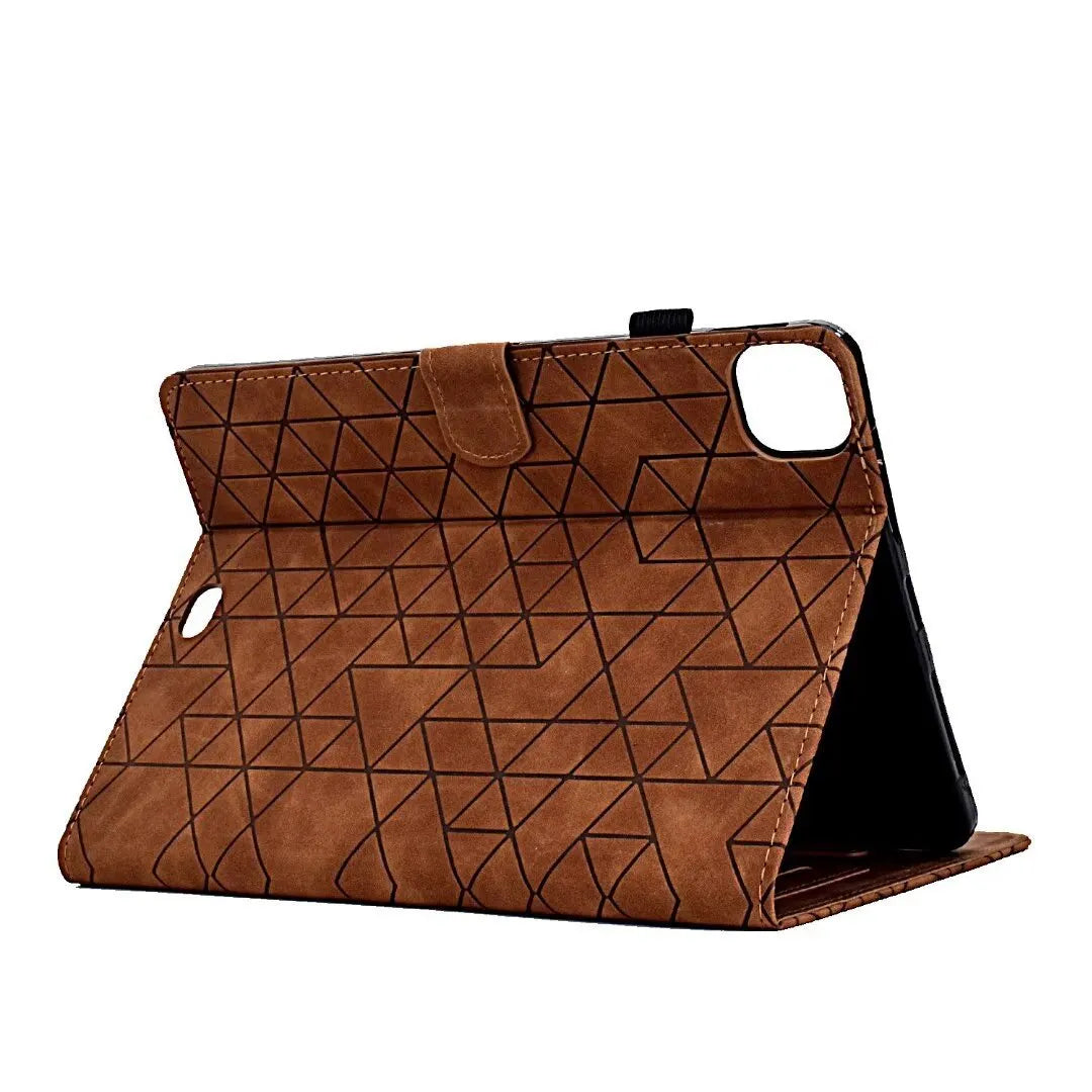 Leather iPad case with card holder showing diamond pattern in black colour
