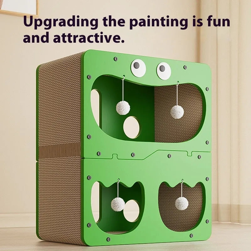 Double layer cat scratching board and nest combination with wear-resistant surface in owl design style