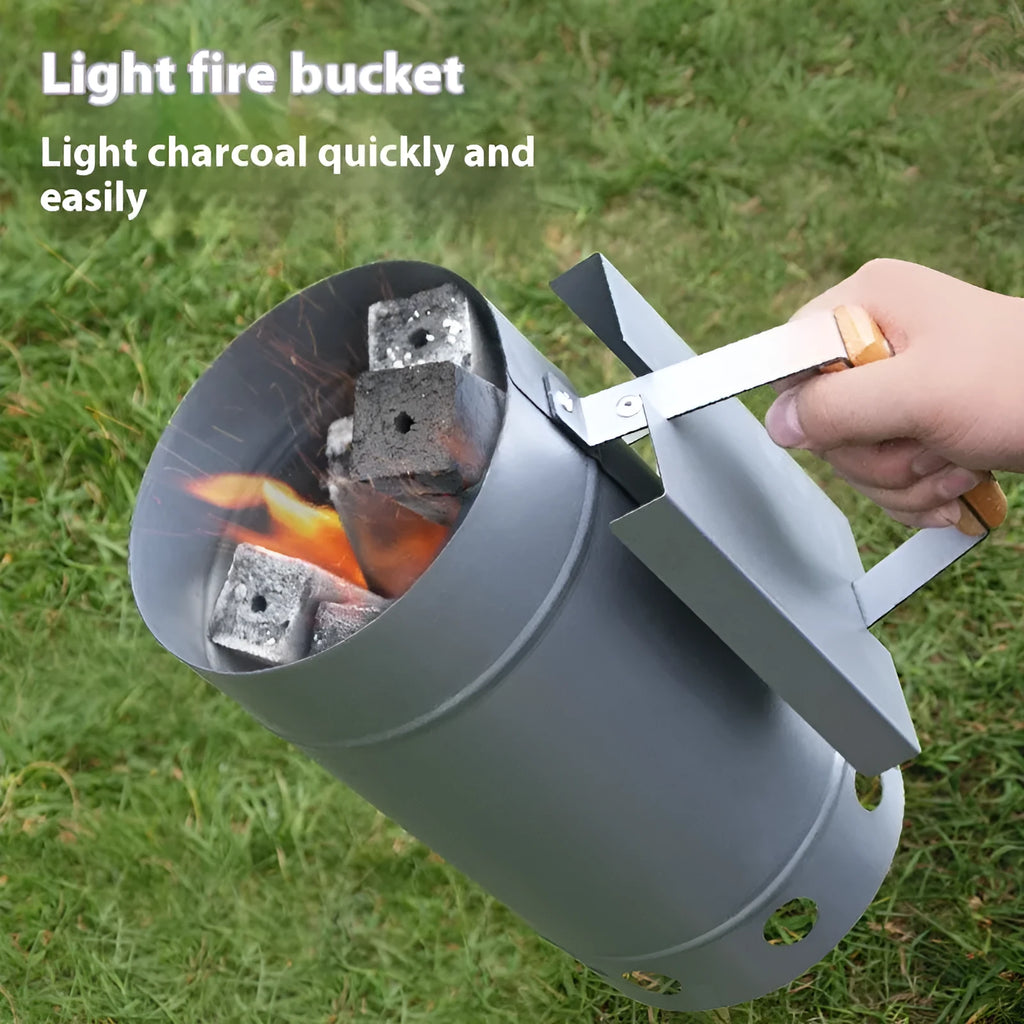 Zinc-iron alloy outdoor charcoal fire starter igniter in point carbon barrel style.