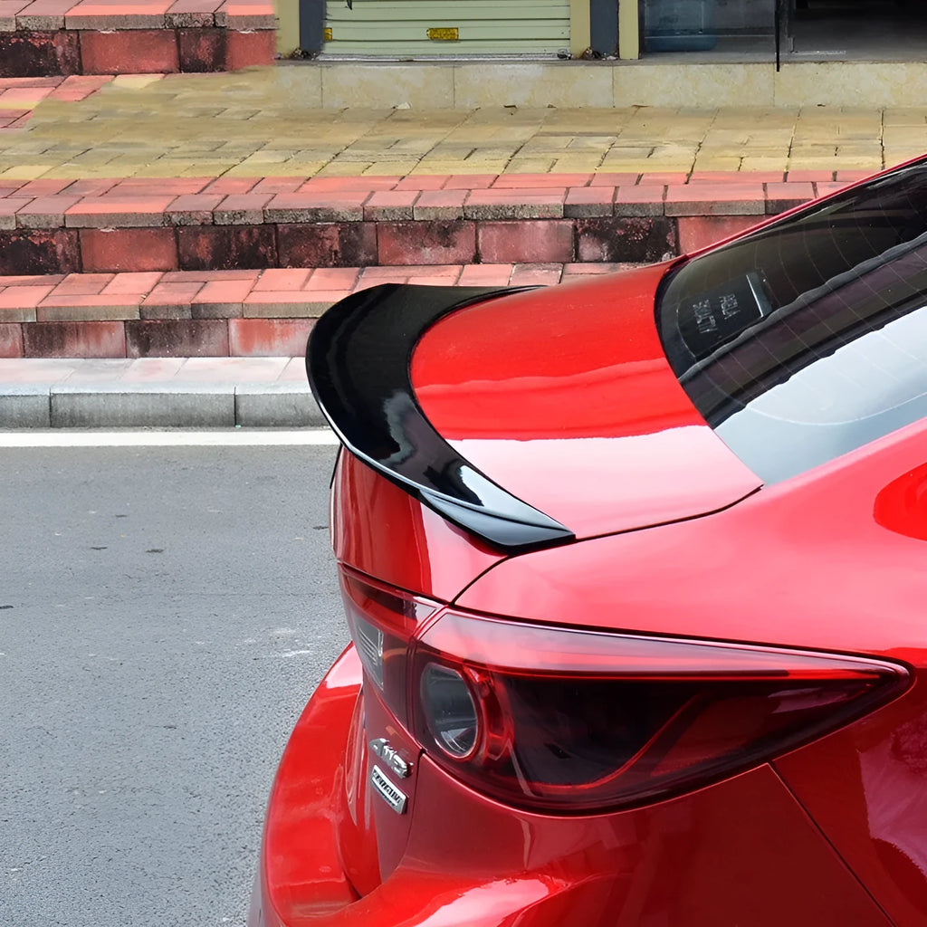 Mazda 3 Axela Exela bright black sports blade tail trim with large fixed wind surround