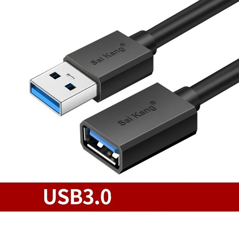 Black USB extension cable male to female connector with aluminium foil and mesh double-layer shielding