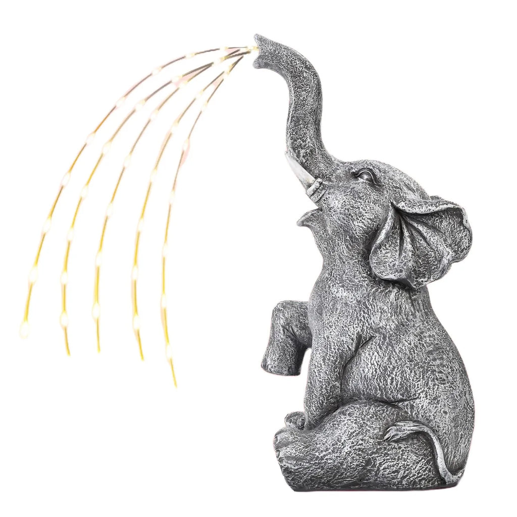 Resin elephant garden sculpture with integrated light strip for outdoor decoration