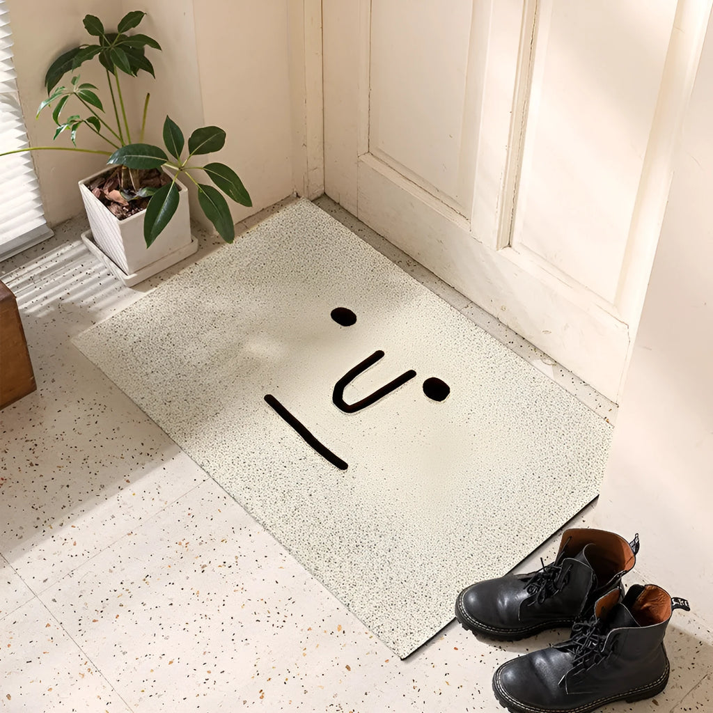 Cartoon Mr. Big Nose PVC doormat with geometric pattern in square shape