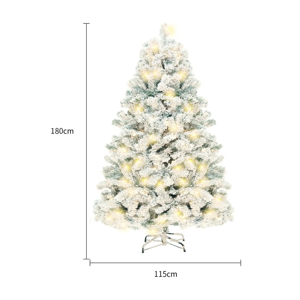 PVC artificial snow Christmas tree with green and white branches and metal stand, height 180cm
