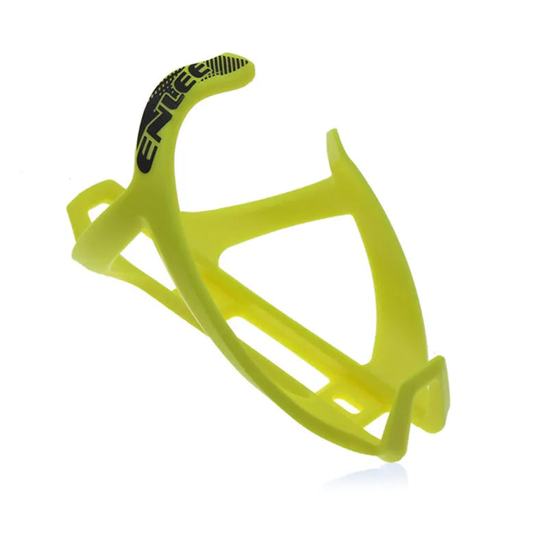Mountain bike plastic bottle cage in fluorescent yellow with PVC toughness fitting for secure water bottle retention