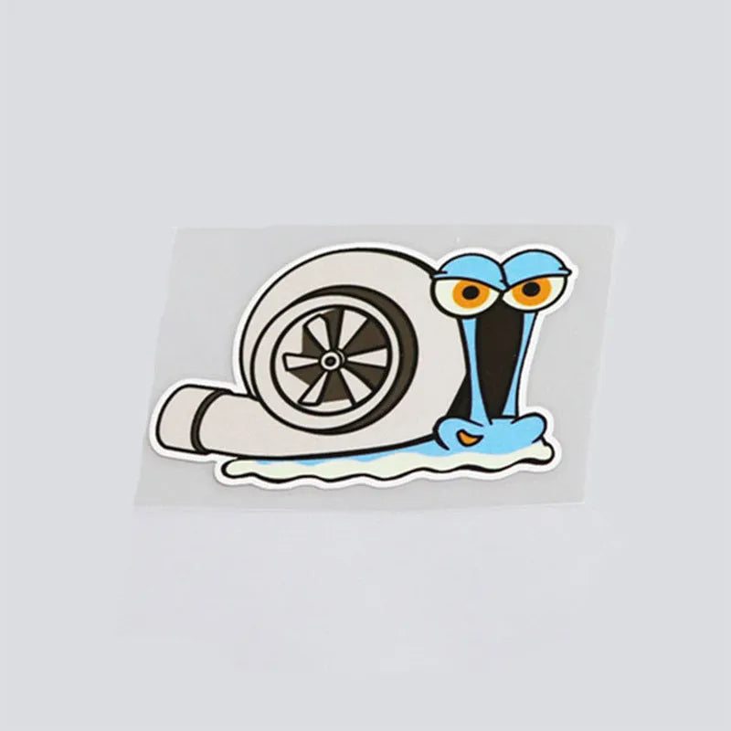 White reflective car sticker with cartoon snail pattern, dimensions 12cm by 8cm