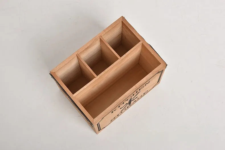 Wooden kitchen storage box with compartments for knives forks and chopsticks