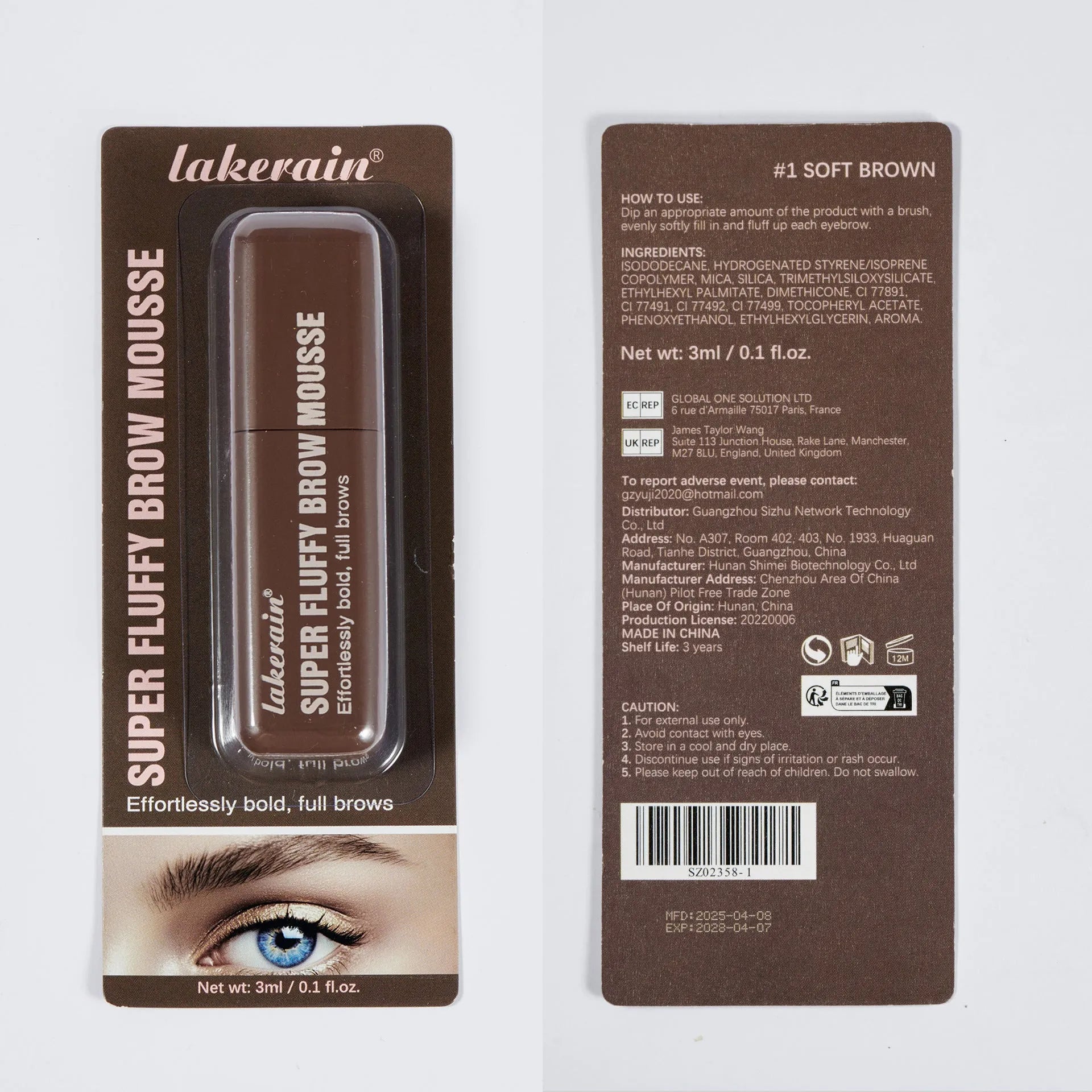 Eyebrow cream mousse for three-dimensional shaping in six colour options