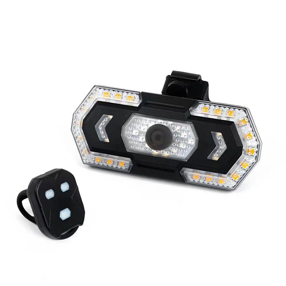 Black wireless remote control motorbike taillight with USB charging port