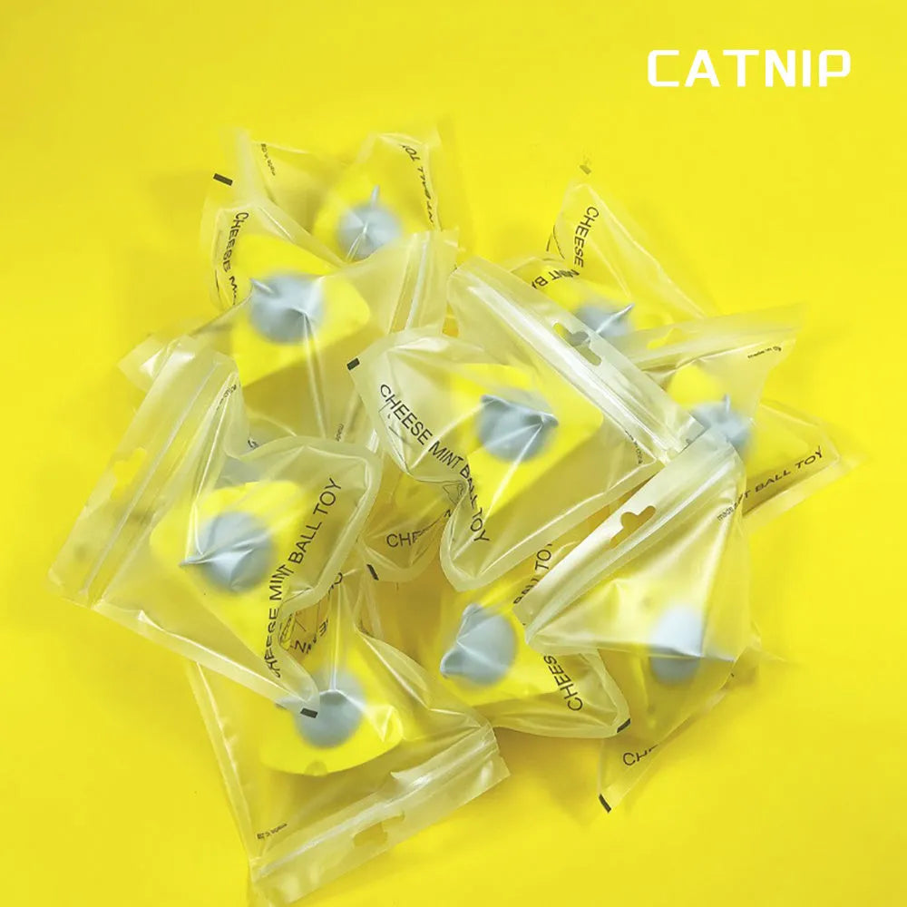 Yellow catnip toy balls with natural silvervine and cheese flavours for feline teeth cleaning