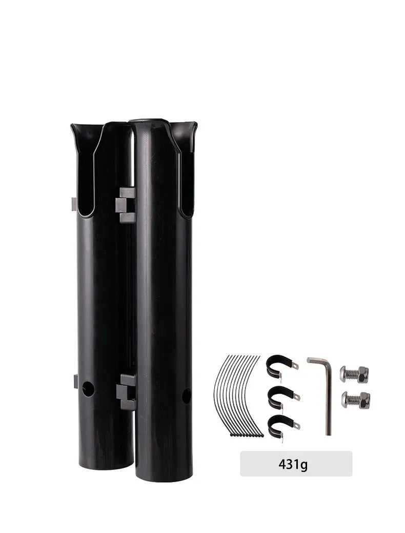 Plastic fishing rod rack with carbon fibre frame for bicycle and motorcycle attachment