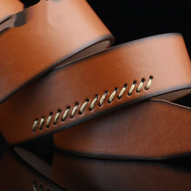 Men's threading pattern pin buckle belt in imitation leather with alloy buckle