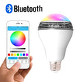 White E27 smart bulb with Bluetooth speaker and LED lights, 100mm diameter.