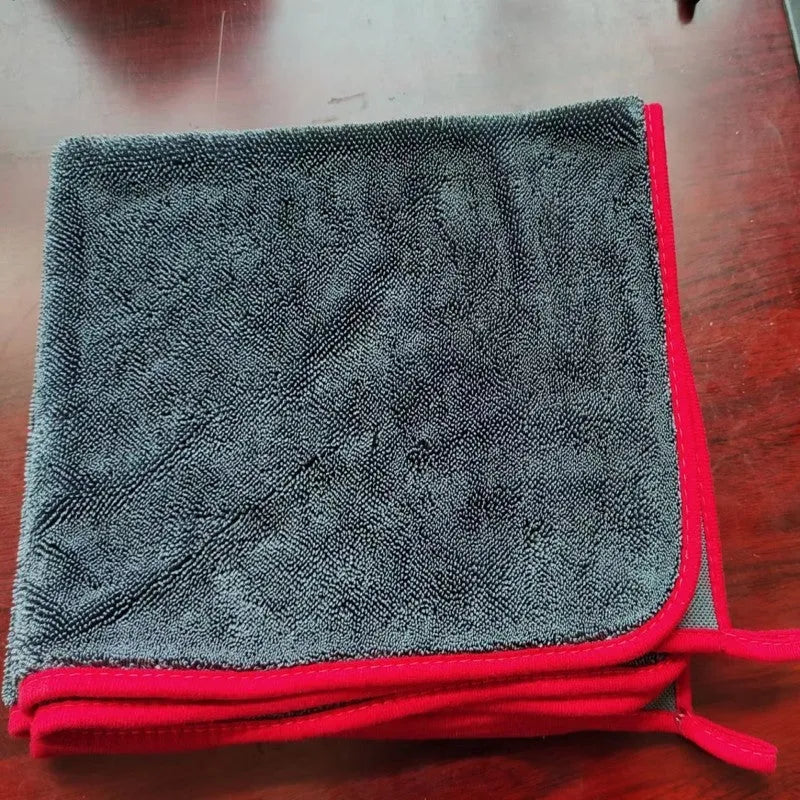 Grey braided twisted car cleaning microfiber towel shown in various sizes for washing and drying vehicles.