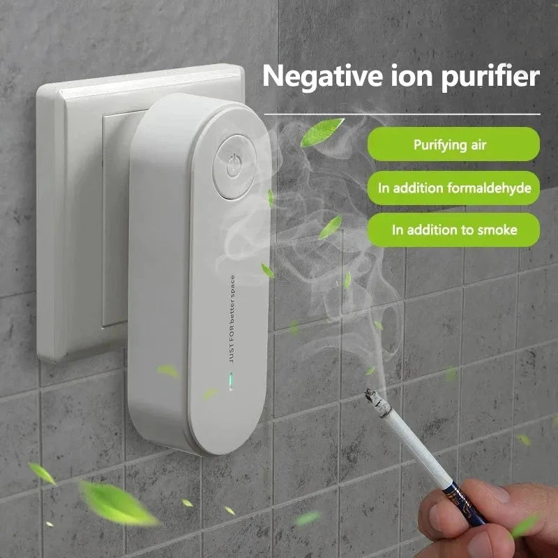 Mini portable air purifier in white, with anion feature, for rooms up to 60 square metres