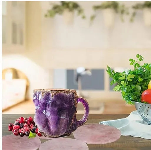 400ml resin coffee mug with mineral crystal design and handle in multiple colour options
