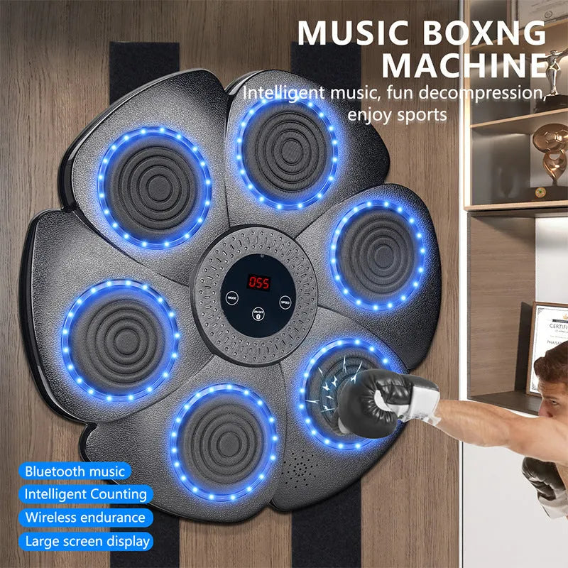 Black plastic boxing target with LED lights and Bluetooth connectivity for indoor training