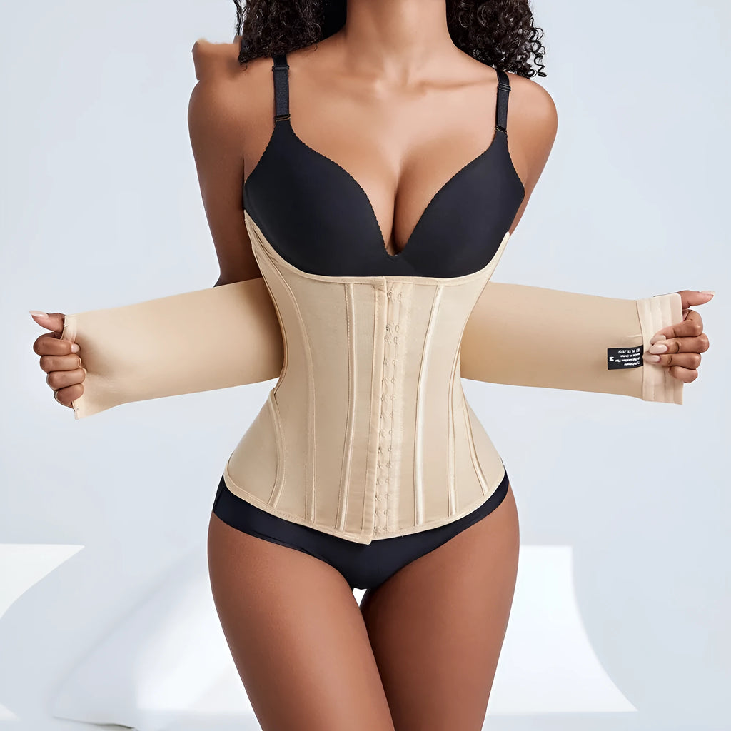 Black nylon belly band waist training belt for tummy slimming support during fitness activities