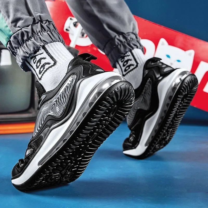 Men's Space Black casual height increasing trainers with air cushion and rubber sole.