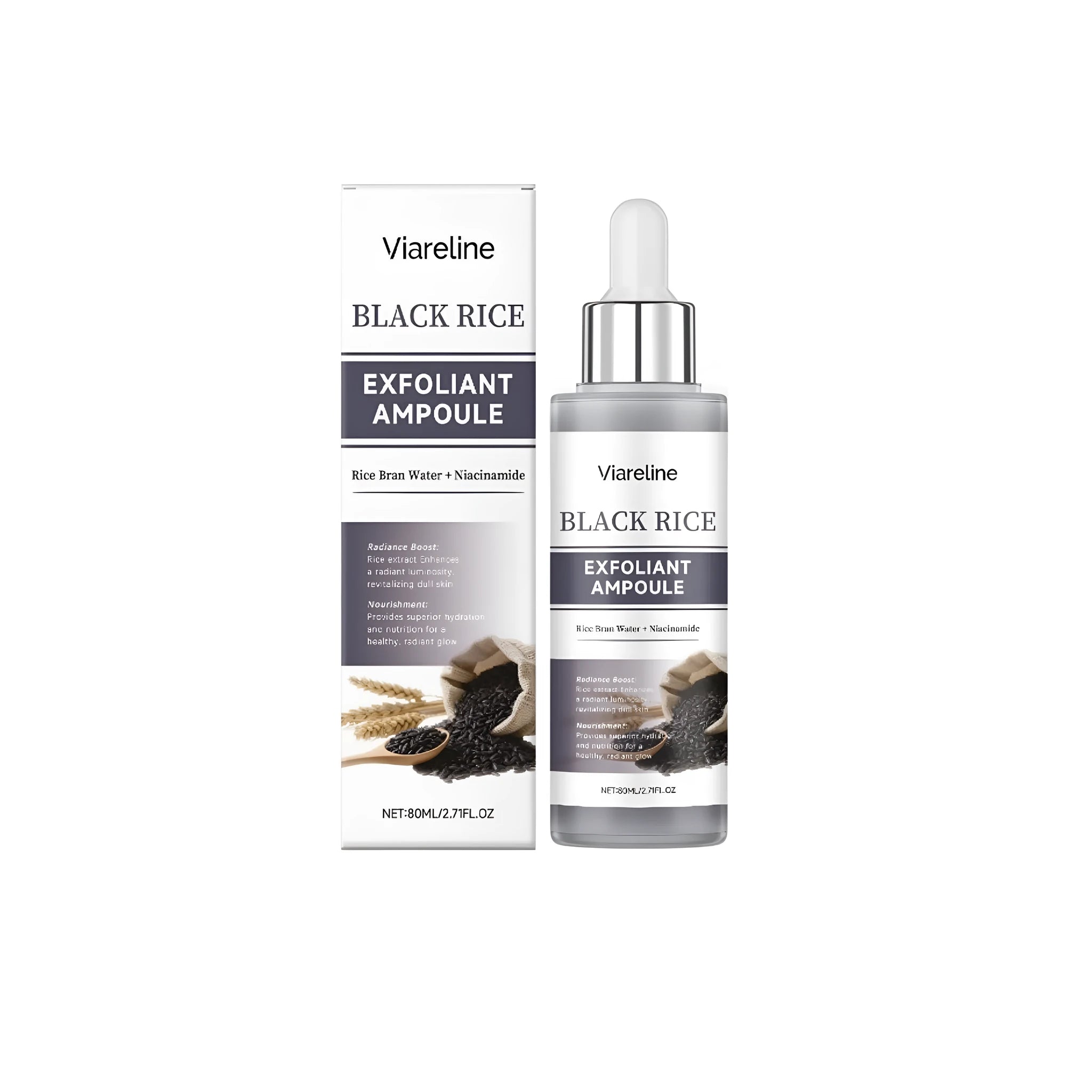 80ml pump bottle of black rice exfoliating liquid essence for facial skincare
