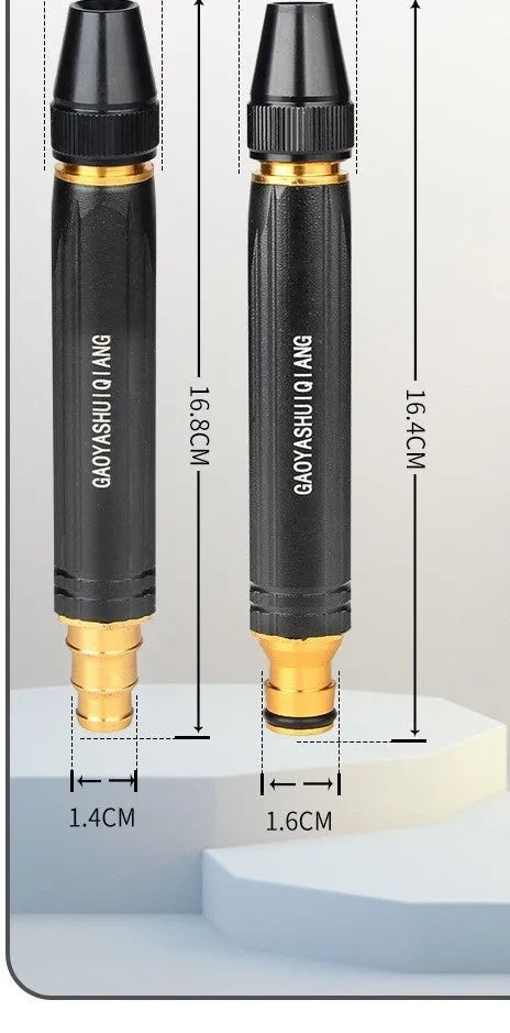 Black diamond alloy car washing gun with straight spray design measuring 17.7 cm