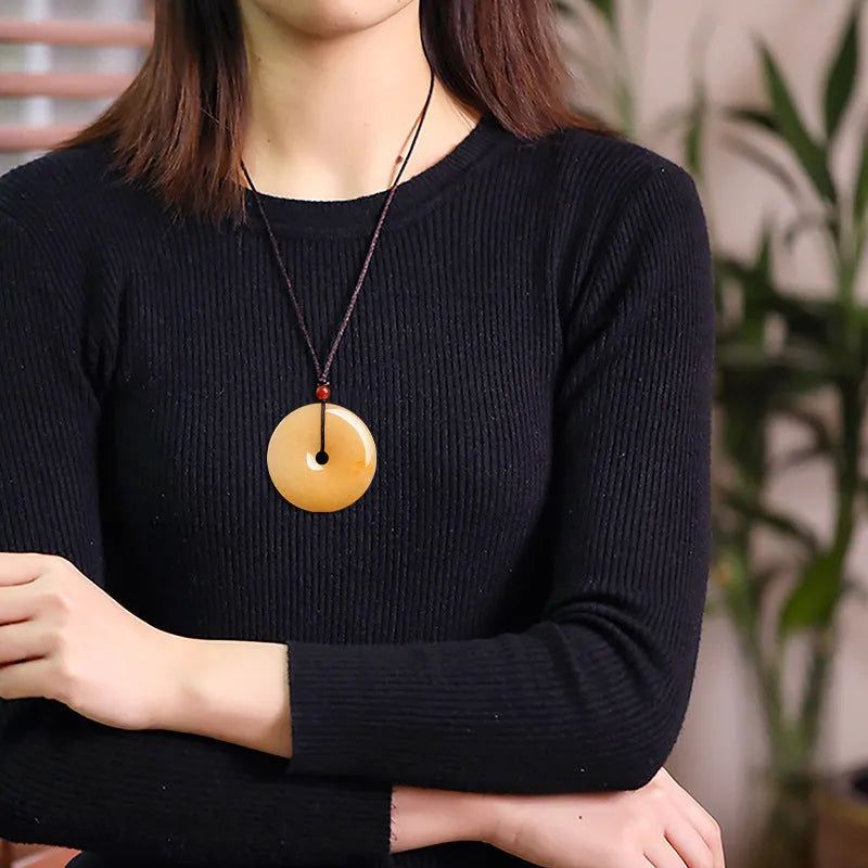 Natural Jinsi Jade peace buckle pendant necklace on lanyard, gold tone option, with certificate