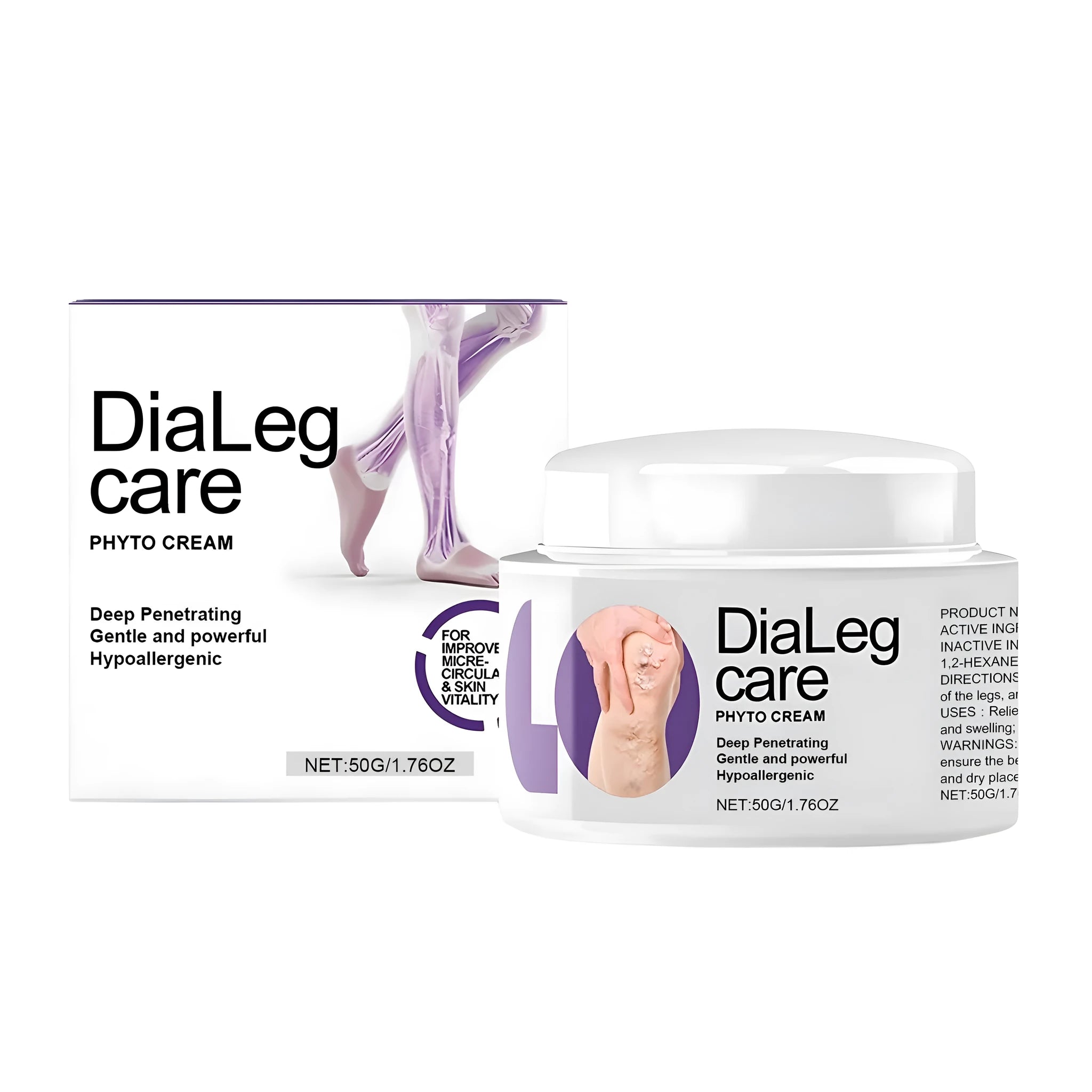 50g varicose vein care cream jar with mint leaves and shea butter ingredients