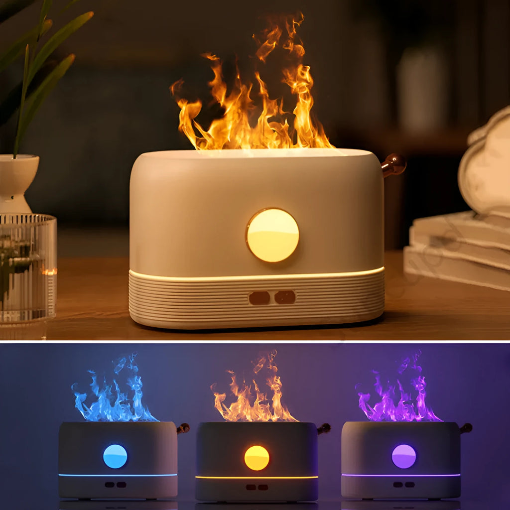 USB desktop humidifier with simulation flame effect and 200ml water tank in black colour