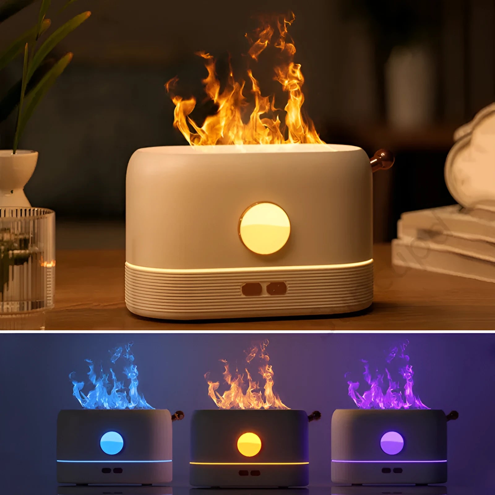 USB desktop humidifier with simulation flame effect and 200ml water tank in black colour
