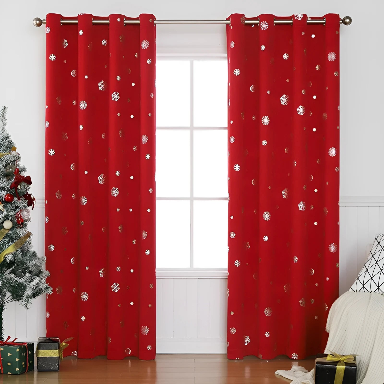 Red polyester shade cloth curtain with lace loop attachment in modern simplicity style