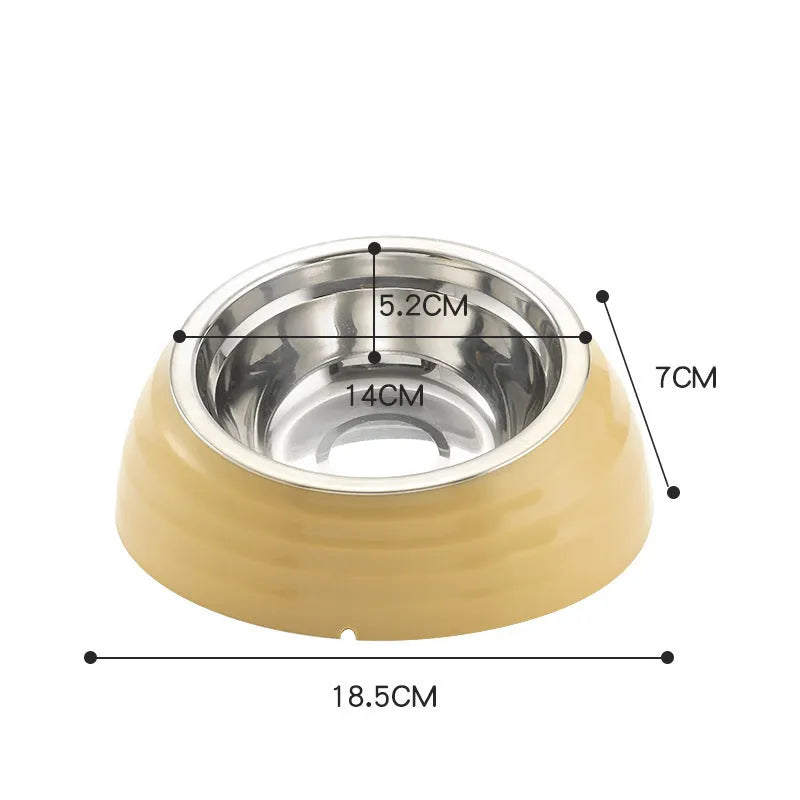 Stainless steel cat bowl in coloured plastic base available in beige, brown and light green
