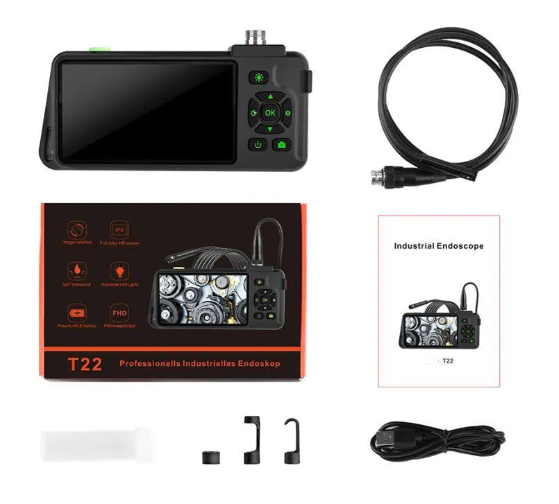 Handheld industrial endoscope with 4.5 inch screen and black semi-rigid inspection cable