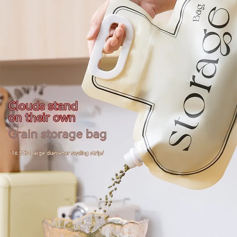 Cream food-grade PE grain storage bag with large diameter opening for rice wheat beans, 26.5x34.6 cm