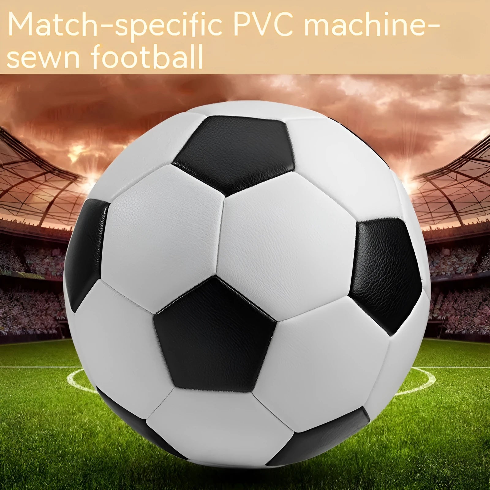 PVC machine seam training football in sizes 3, 4, and 5 on a field.