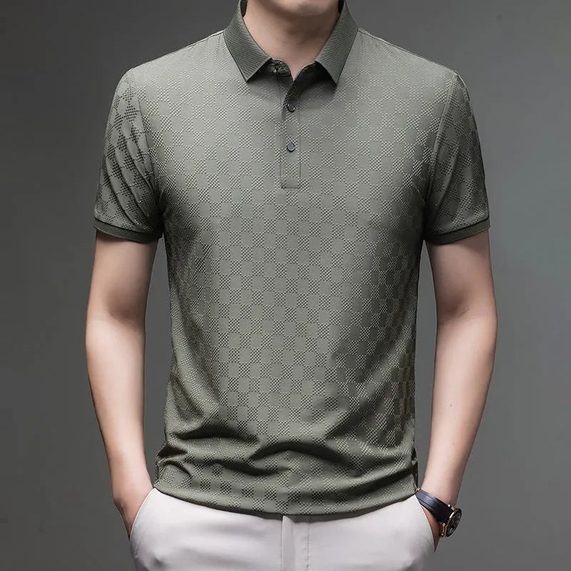 Rhombus brand thin ice silk short sleeve t-shirt in black, shown with a slit style detail.