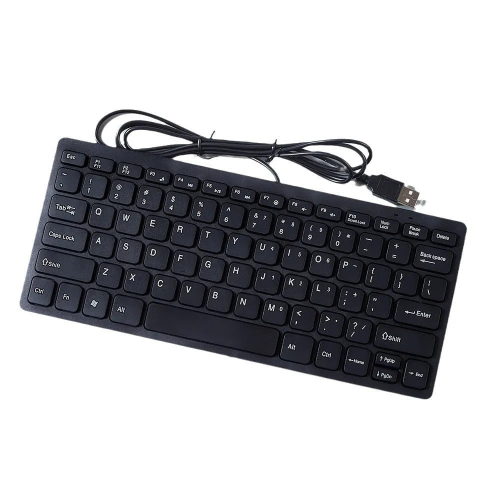 Compact wired USB mini keyboard in black with noiseless keys and 1.3 metre cable