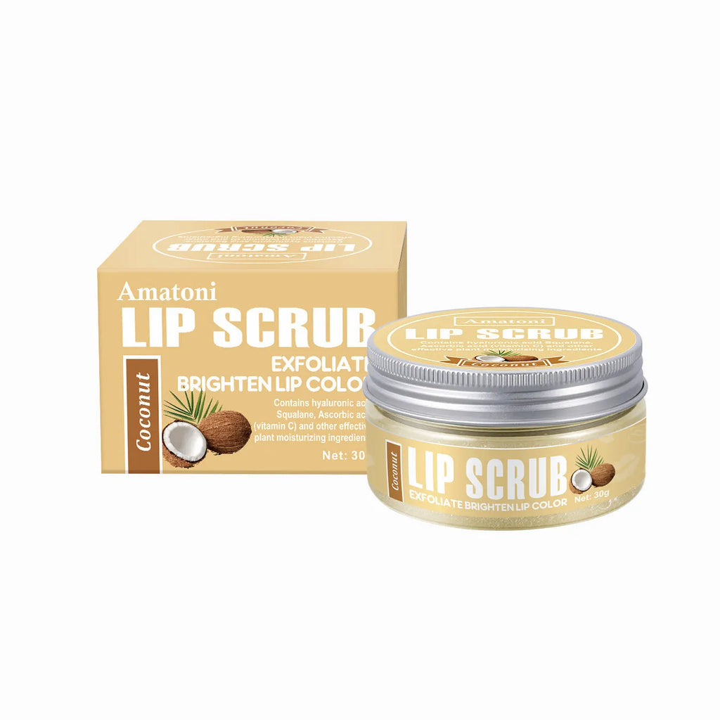 Lip scrub cream jar in fruit flavours: coconut, raspberry, vanilla, watermelon, 30g
