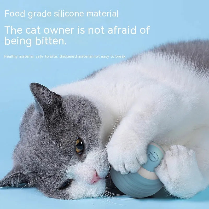 Blue automatic moving cat toy ball with rechargeable charging cable