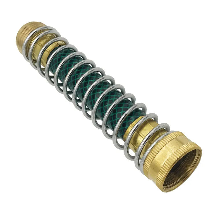 15cm brass spring hose connector with anti-kink mechanism for garden irrigation systems