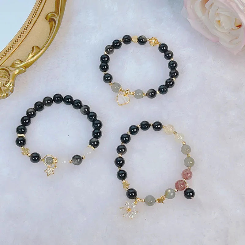 Women's silver stone bracelet with electroplated finish showing sweet cool style